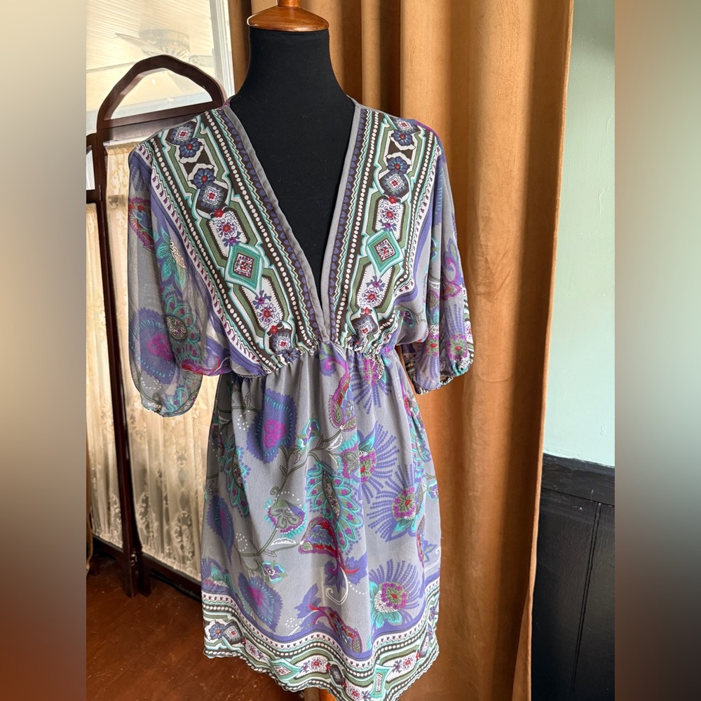 Angie Lavender Floral Boho V-Neck Dress